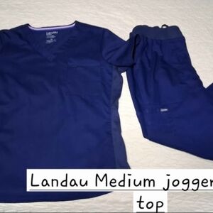 Landau Classic Blue Scrub Set L Top M Jogger Bottoms